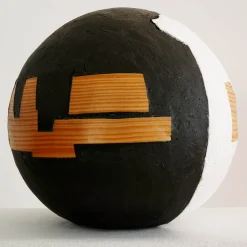 #116 Black and White Sphere with Wooden Inlays