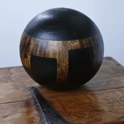 #63 Black Sphere with Bitumen Finish and Wood-Like Details