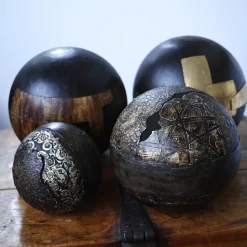 #63 Black Sphere with Bitumen Finish and Wood-Like Details