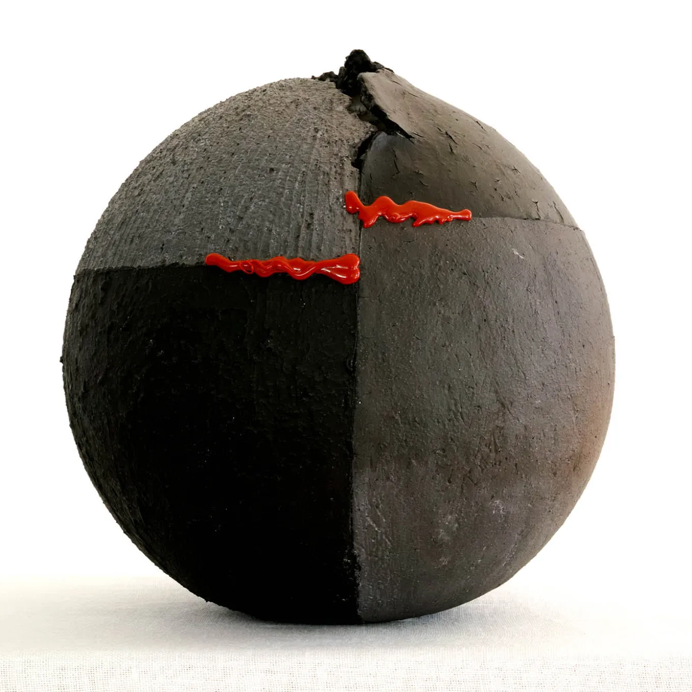 #114 Black Sphere with Red Lacquer Accents