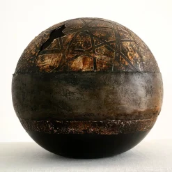 #96 Brown Globe with Geometric and Floral Reliefs