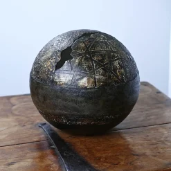 #96 Brown Globe with Geometric and Floral Reliefs
