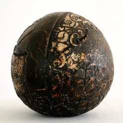 #109 Brown Sphere with Stucco and Silver Leaf Details