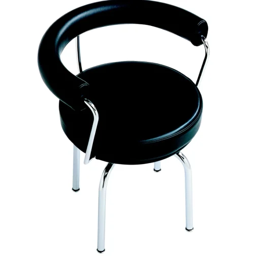 7 Fauteuil Tournant #2, by Charlotte Perriand/Lc Collection - Chromed Structure and Black Leather