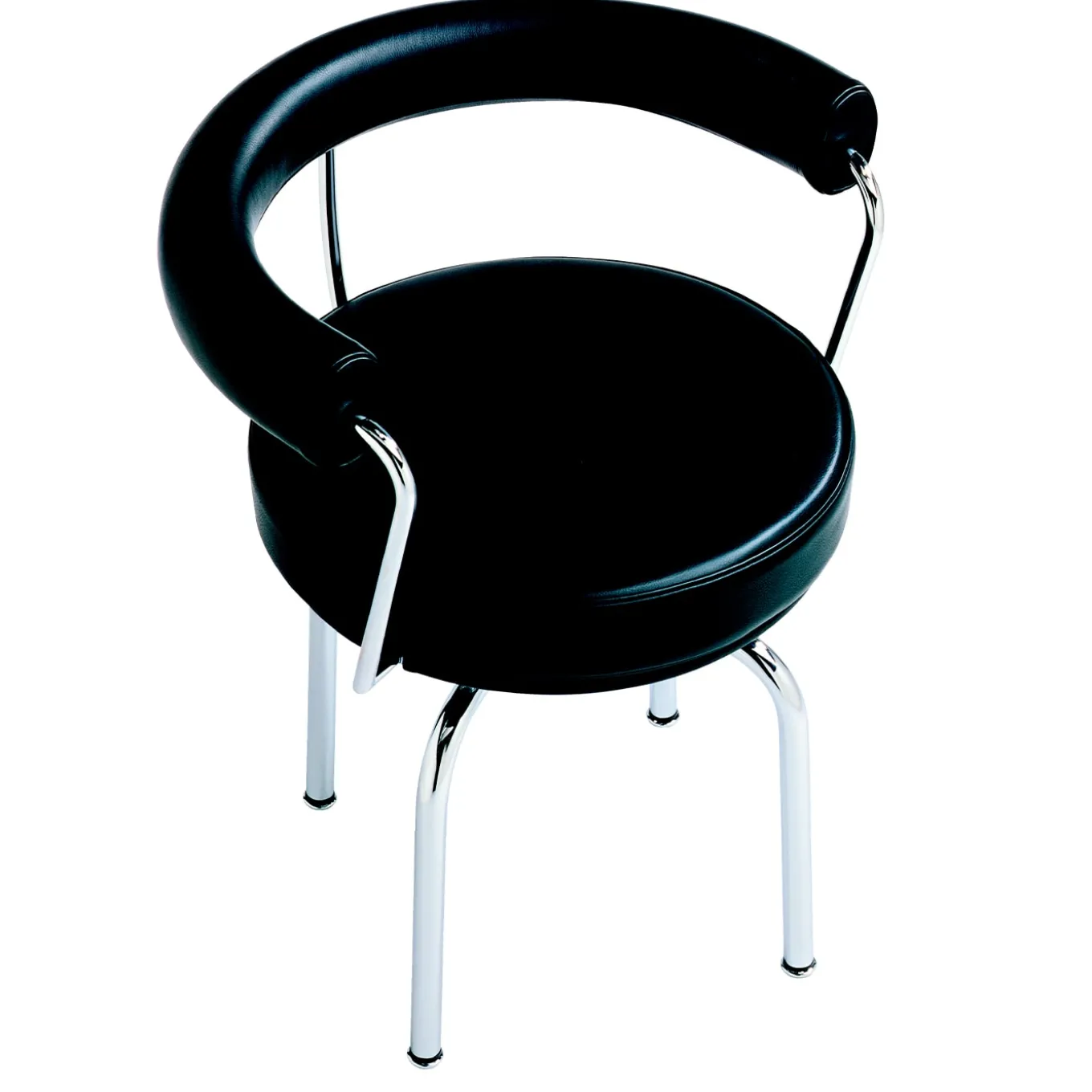 7 Fauteuil Tournant #2, by Charlotte Perriand/Lc Collection - Chromed Structure and Black Leather