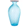 1950 Large Balloton Light-Blue Vase with Burgundy Rim