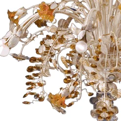 215 16-Light Floral Beige & Amber Chandelier