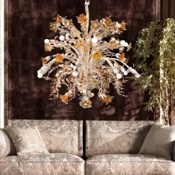 215 16-Light Floral Beige & Amber Chandelier