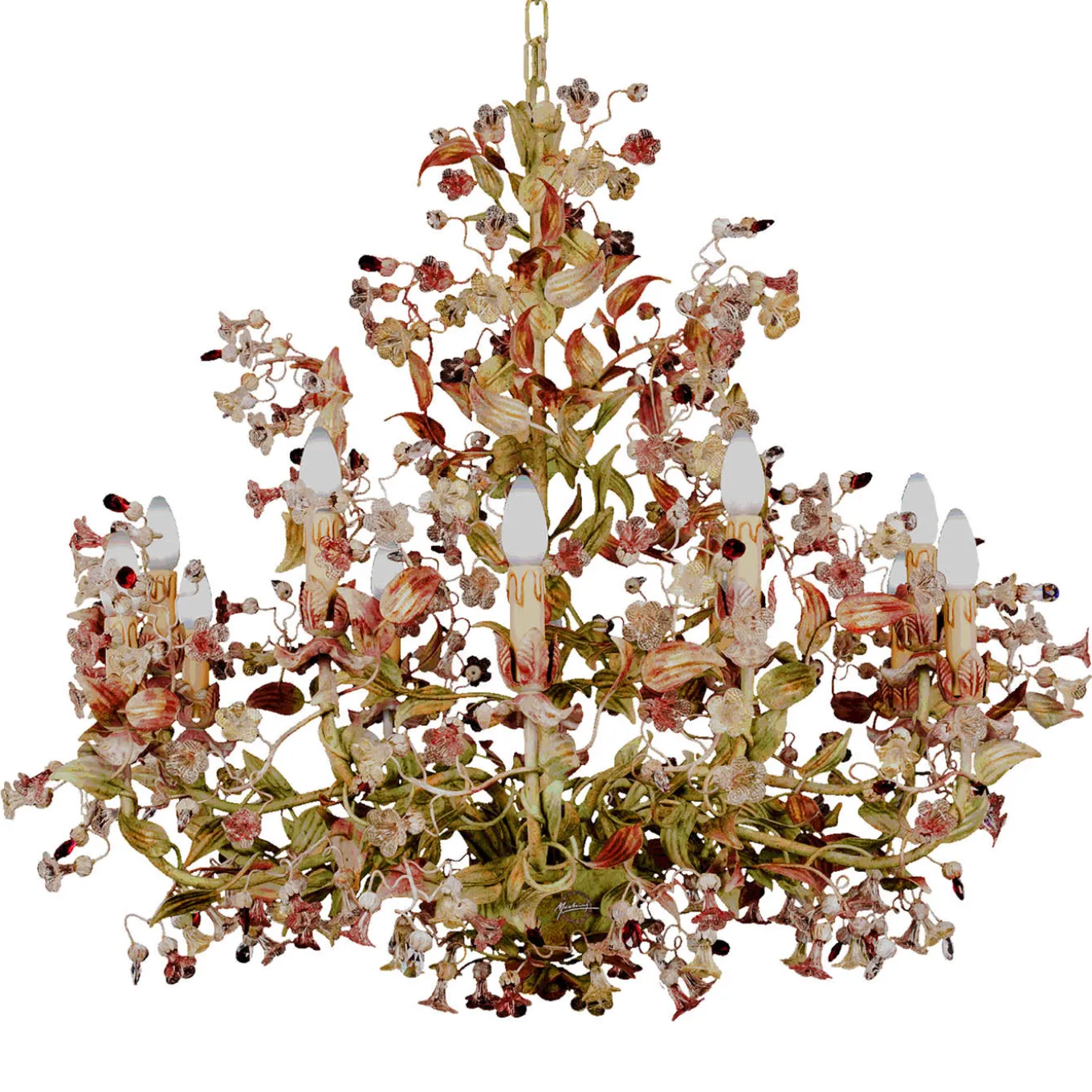 261 12-Light Floral Polychrome Chandelier