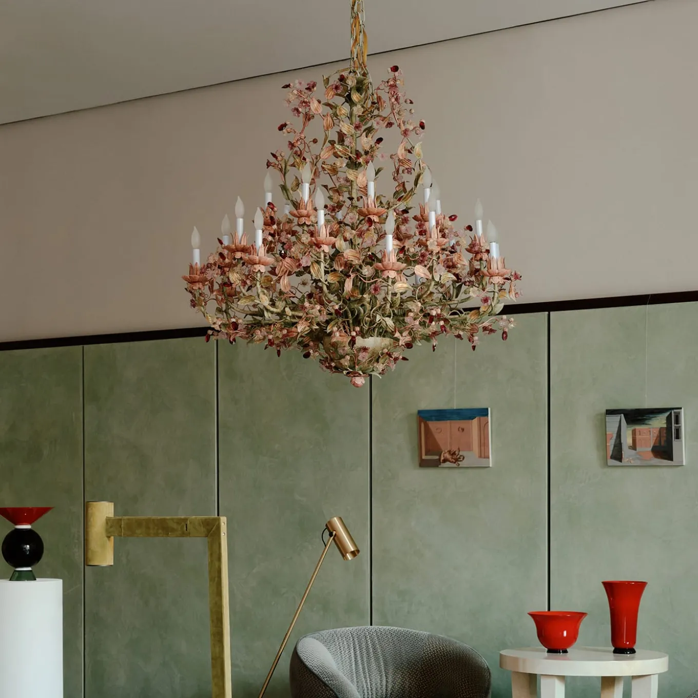 261 24-Light Floral Polychrome Chandelier