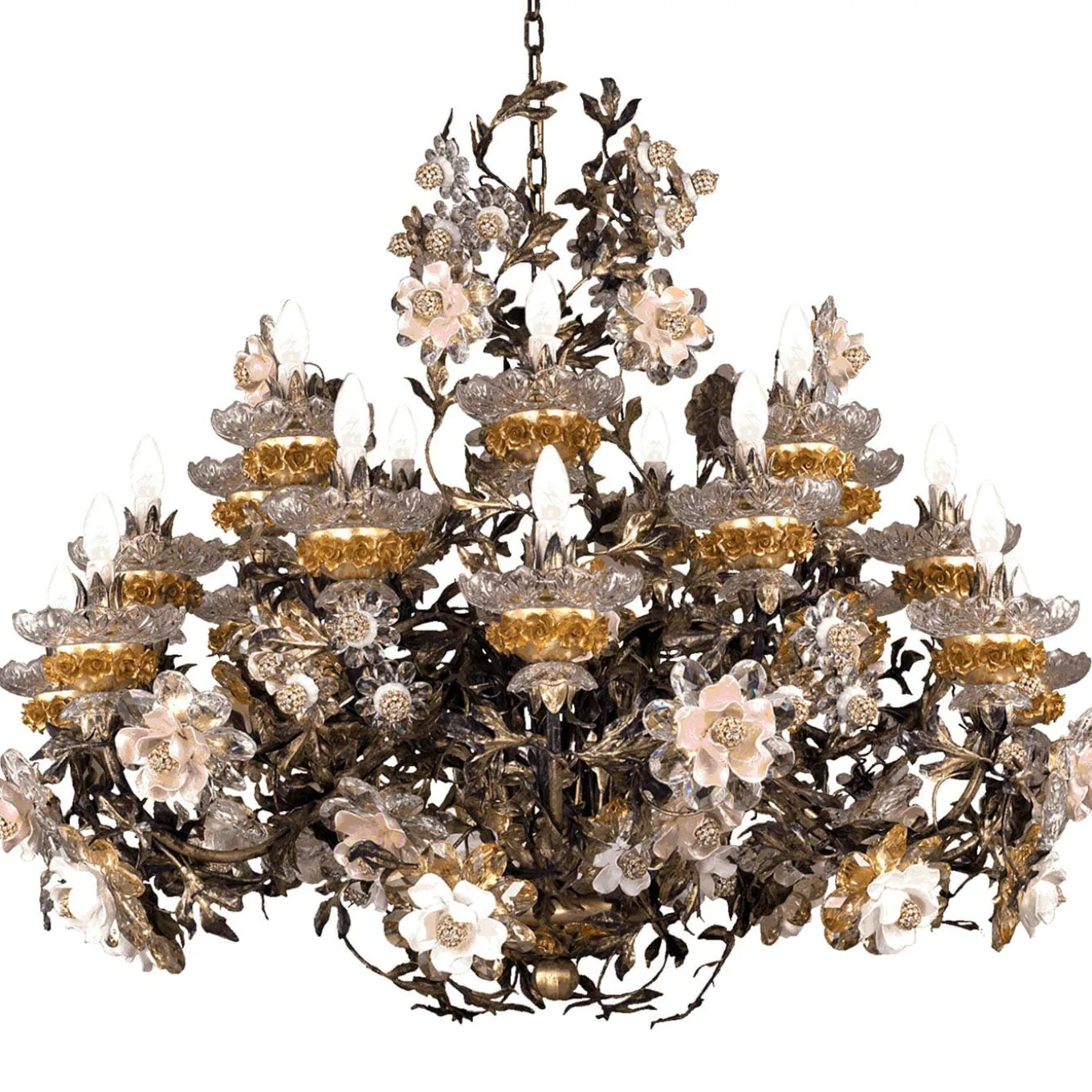 299 21+7-Light Floral Silvery Chandelier
