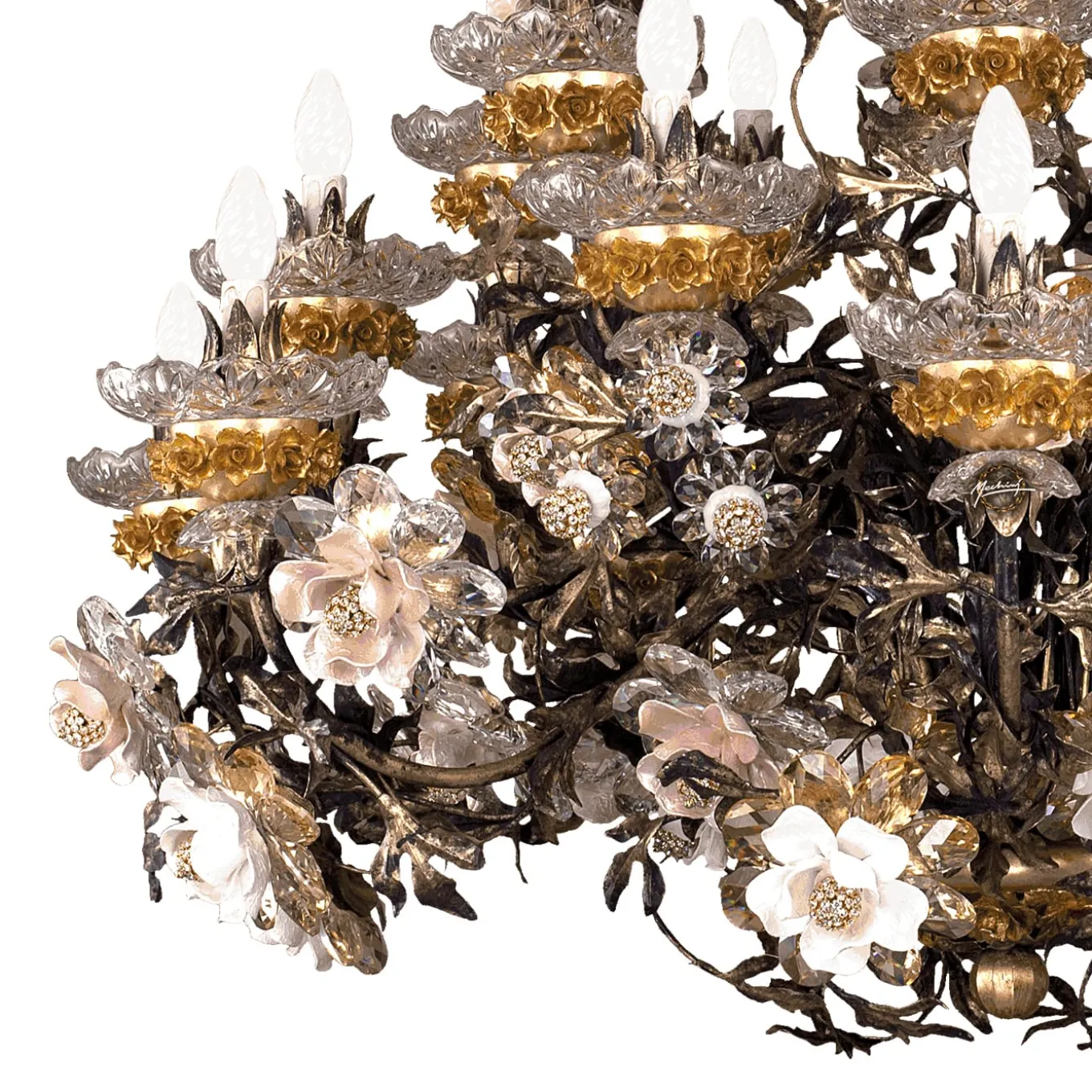 299 21+7-Light Floral Silvery Chandelier