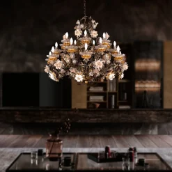 299 21+7-Light Floral Silvery Chandelier
