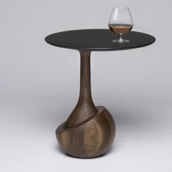 Achille Round Dark Walnut Wood Contemporary Side Table