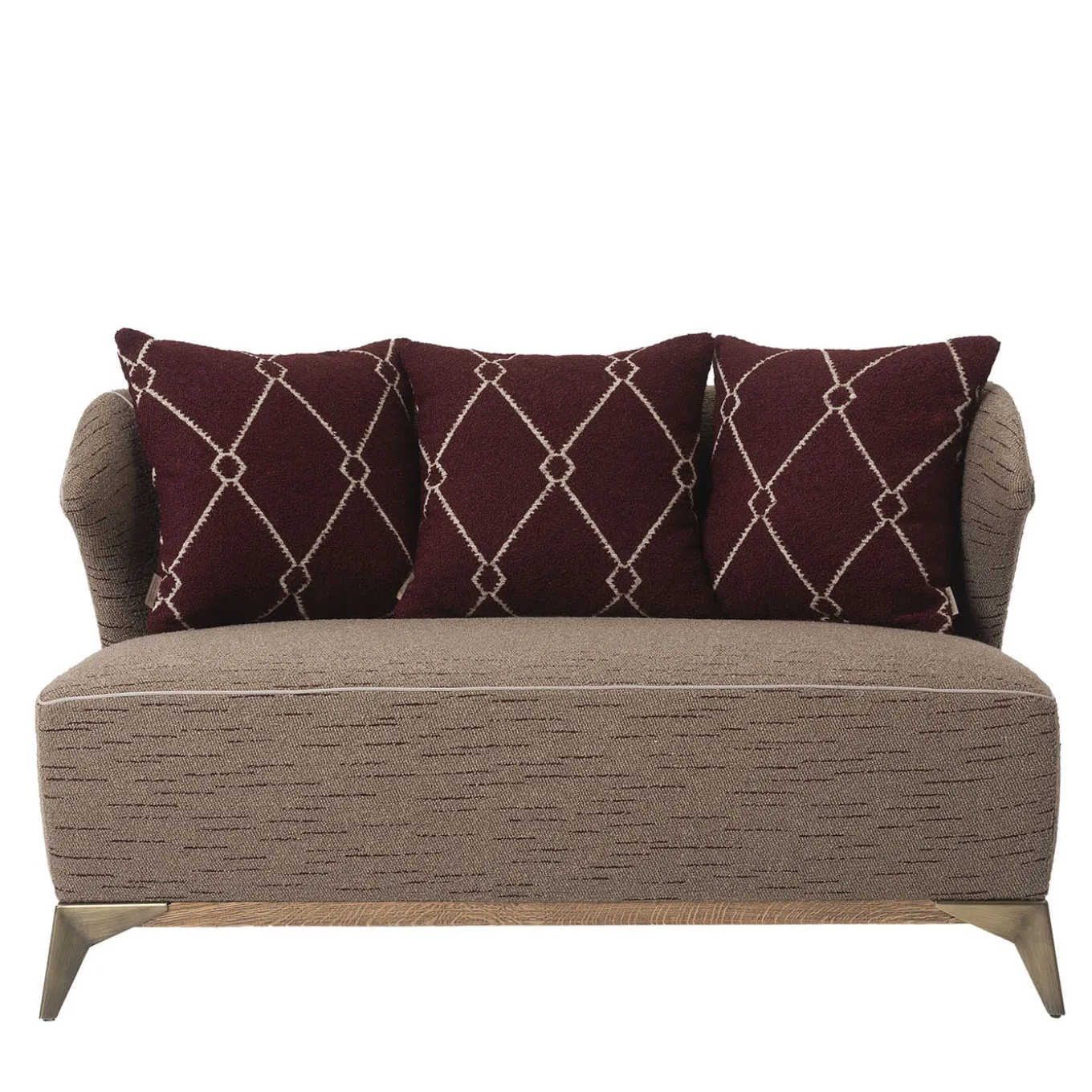 Agostina grey and bordeaux fabric small sofa