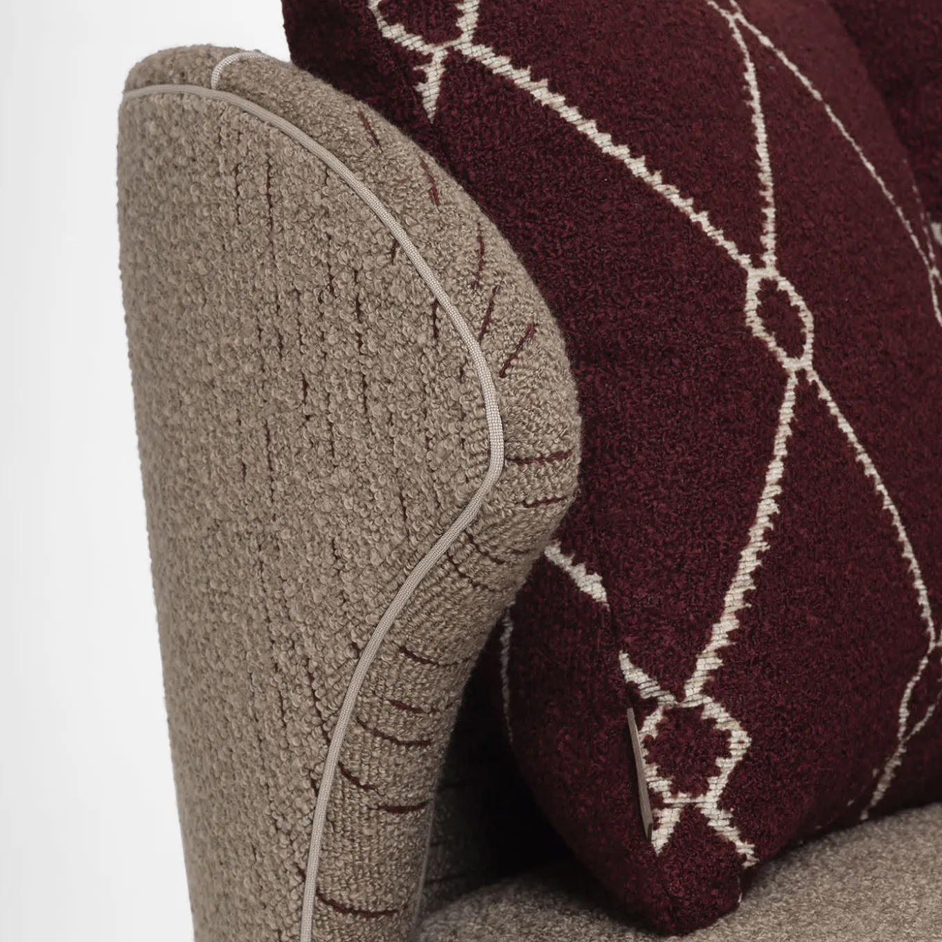 Agostina grey and bordeaux fabric small sofa