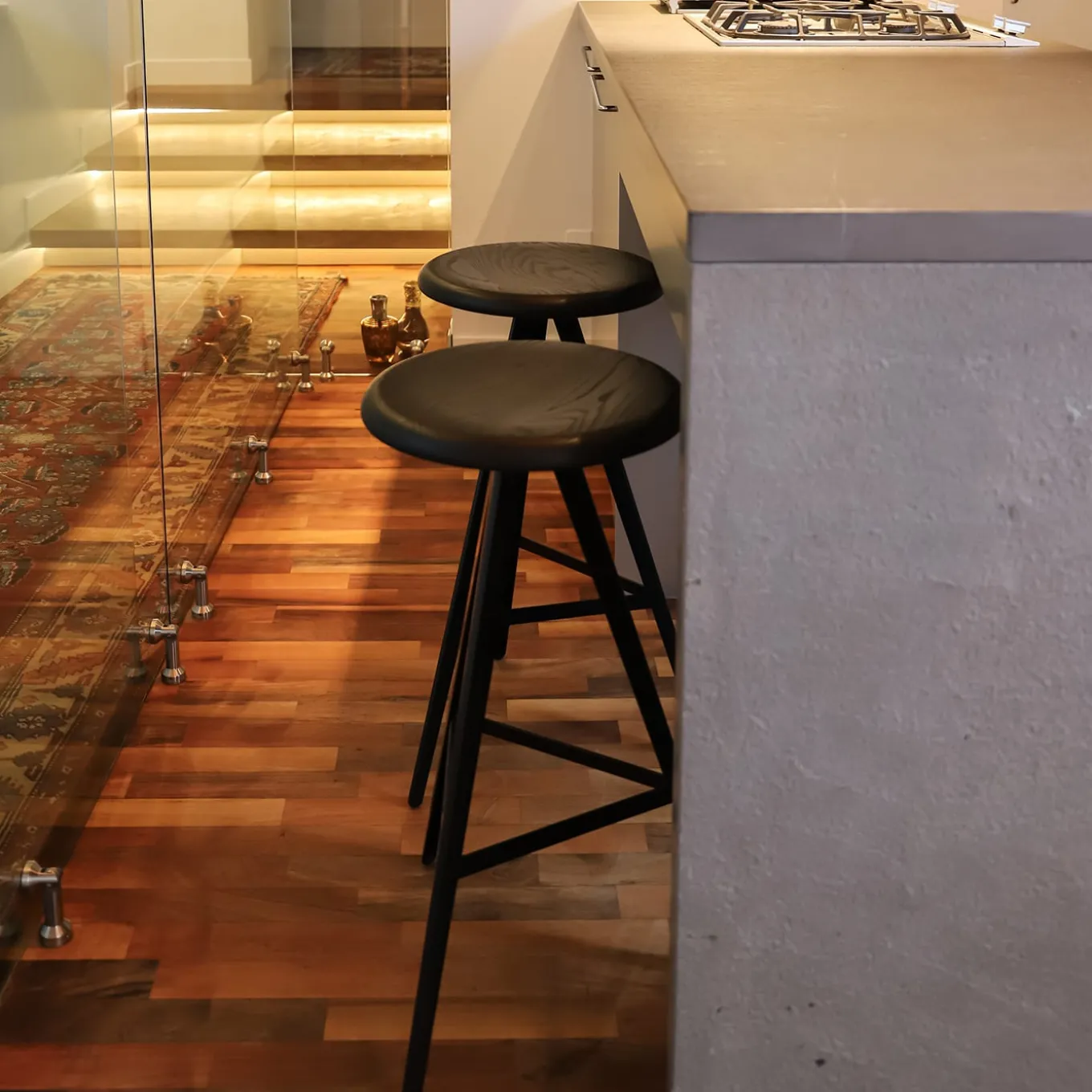 Aky 61 Round Black Ash & Metal Stool by Emilio Nanni