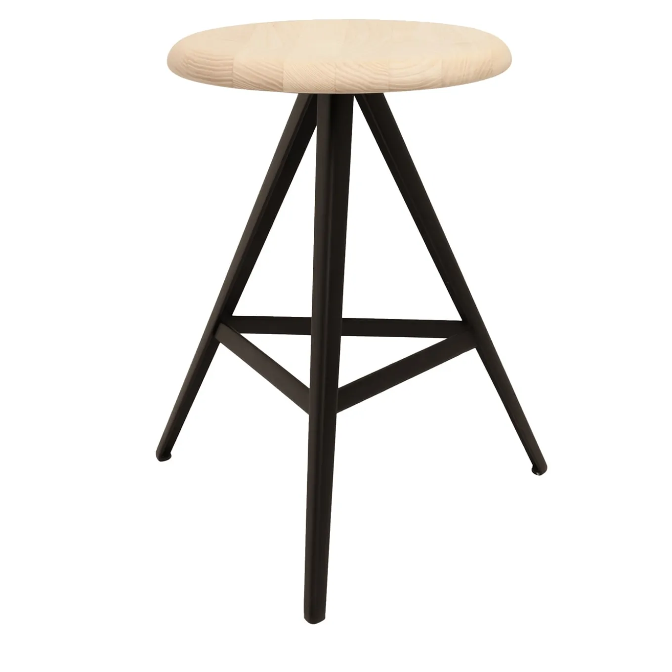 Aky 47 Round Natural Ash & Black Metal Low Stool by Emilio Nanni