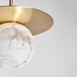 Alabaster Mini MoonPendant Lamp in Satin Brass