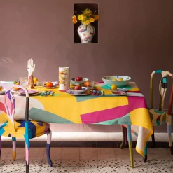 Alchimie Linen Tablecloth with Abstract Decor
