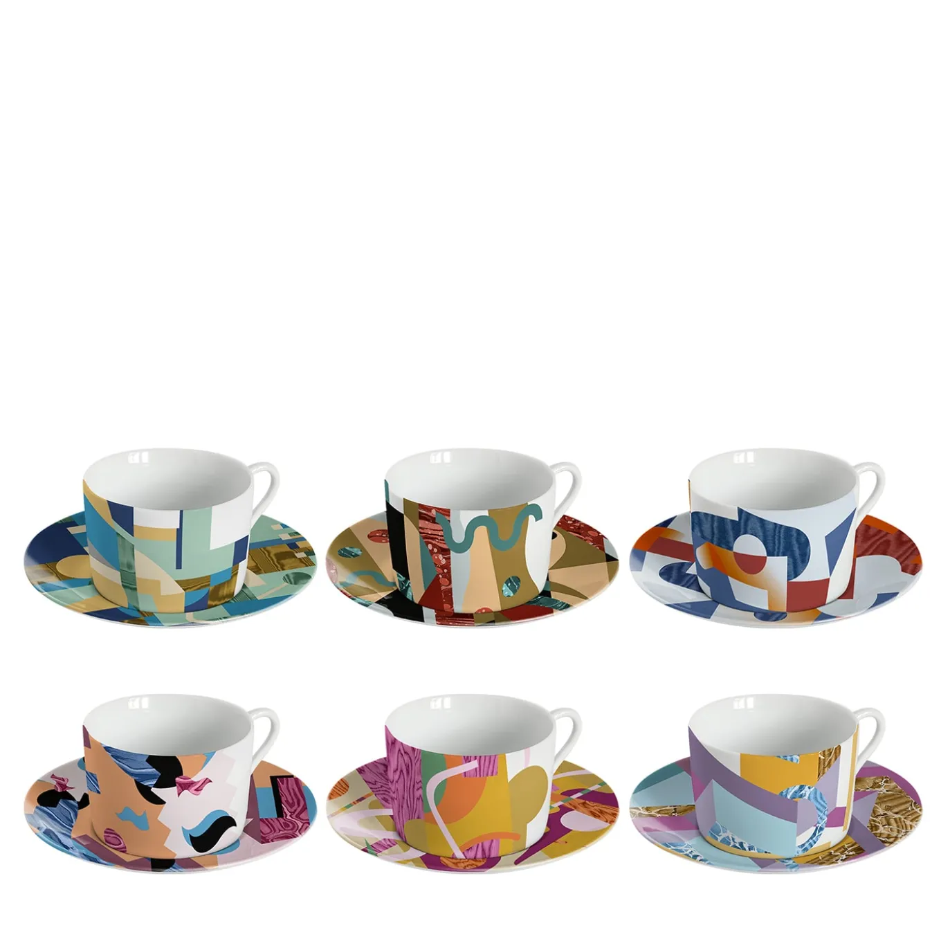 Alchimieset of 6 Porcelain Tea Cups with Abstract Decor