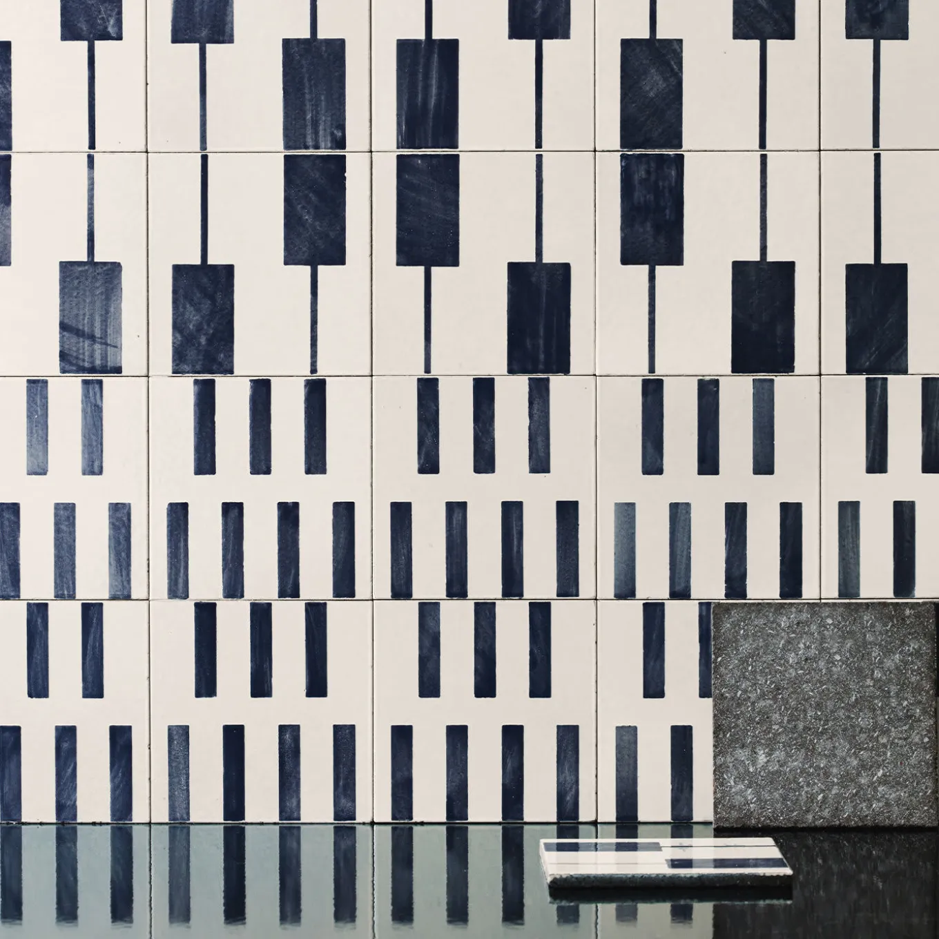 Alfabeto Set of 44 White and Blue Tiles by Margherita Rui