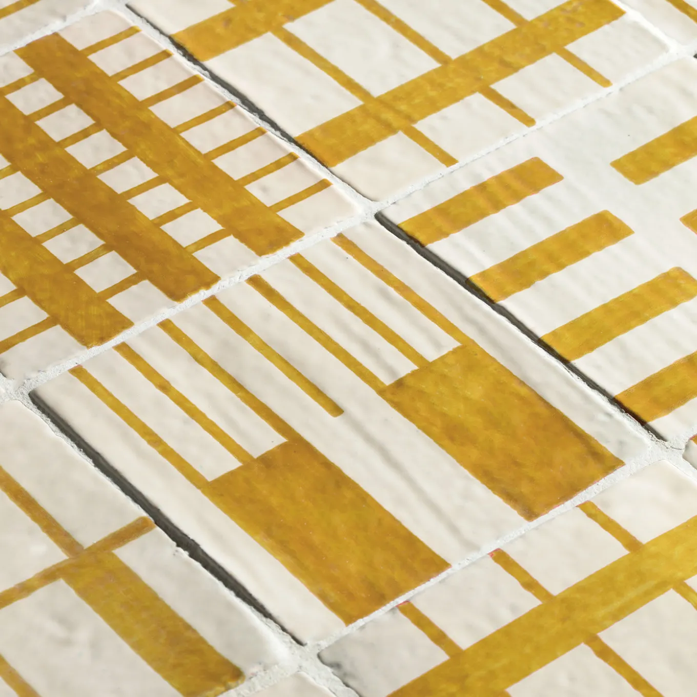 Alfabeto Set of 44 White and Yellow Tiles by Margherita Rui