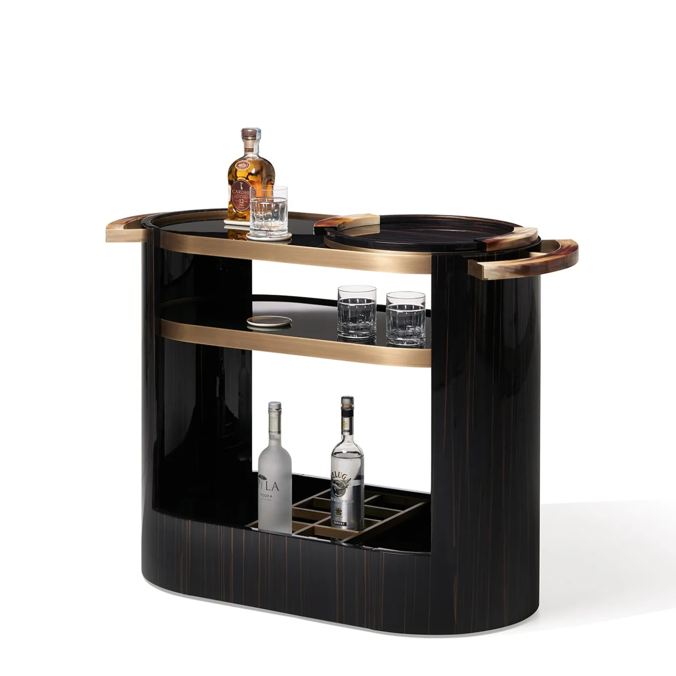 Alfred Glossy Ebony Wood With Horn Details Serving Table