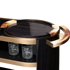 Alfred Glossy Ebony Wood With Horn Details Serving Table