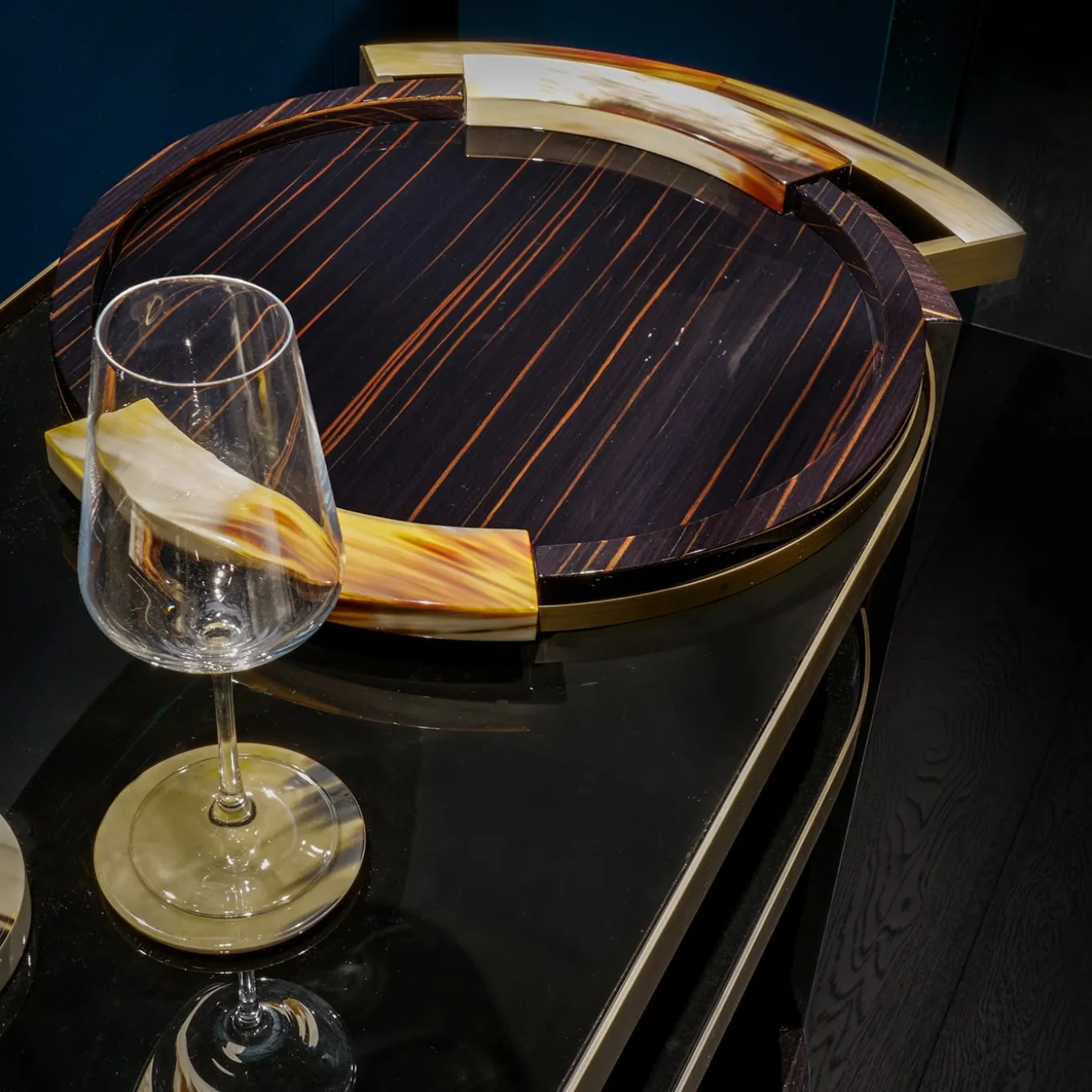 Alfred Glossy Ebony Wood With Horn Details Serving Table