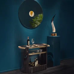 Alfred Glossy Ebony Wood With Horn Details Serving Table