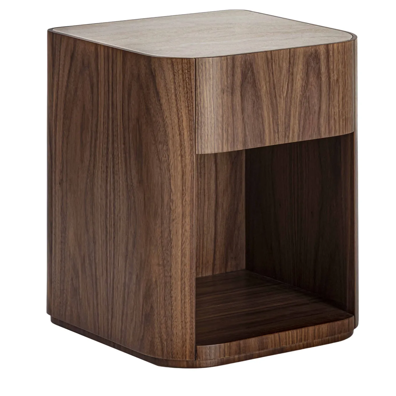 Alma 1-Drawer Walnut Nightstand with Travertine Marble Top
