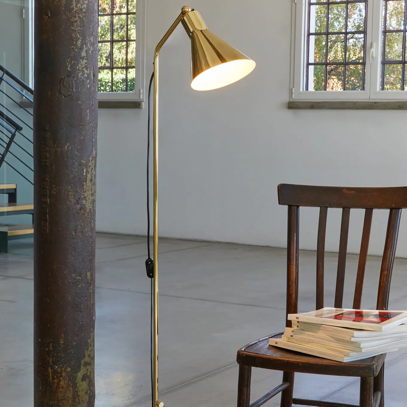 Alzabile Brass and Gray Floor Lamp by Ignazio Gardella