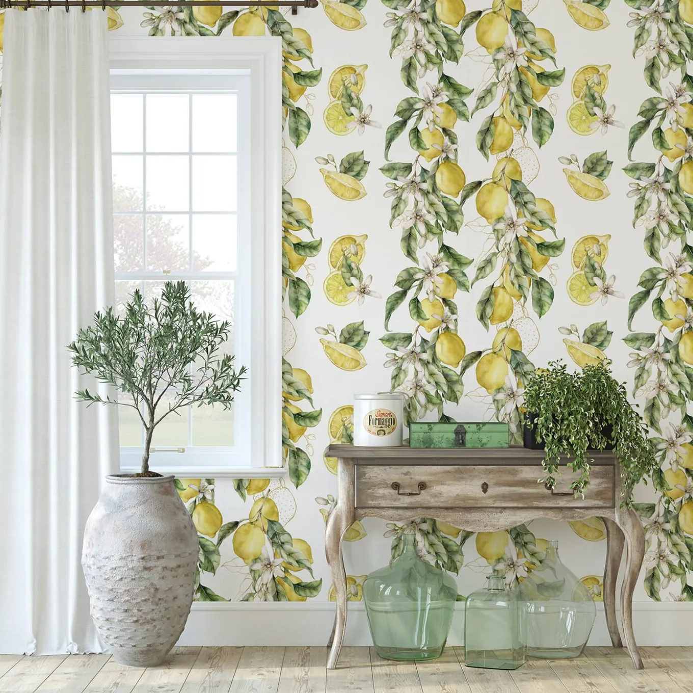 Amalfi Coast Lemon Tree Watercolor Wallpaper