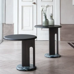 Ambrogio Alto Lagoon Oak Side Table with Alps Green Marble Base