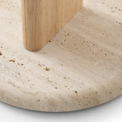 Ambrogio Basso Beige Oak Side Table with Travertine Marble Base