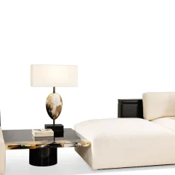 Andria Glossy Black Wood With Horn Details Coffe Table