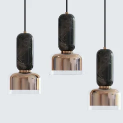Andromeda Pendant Lamp in Black Marquinha Marble and Satin Brass