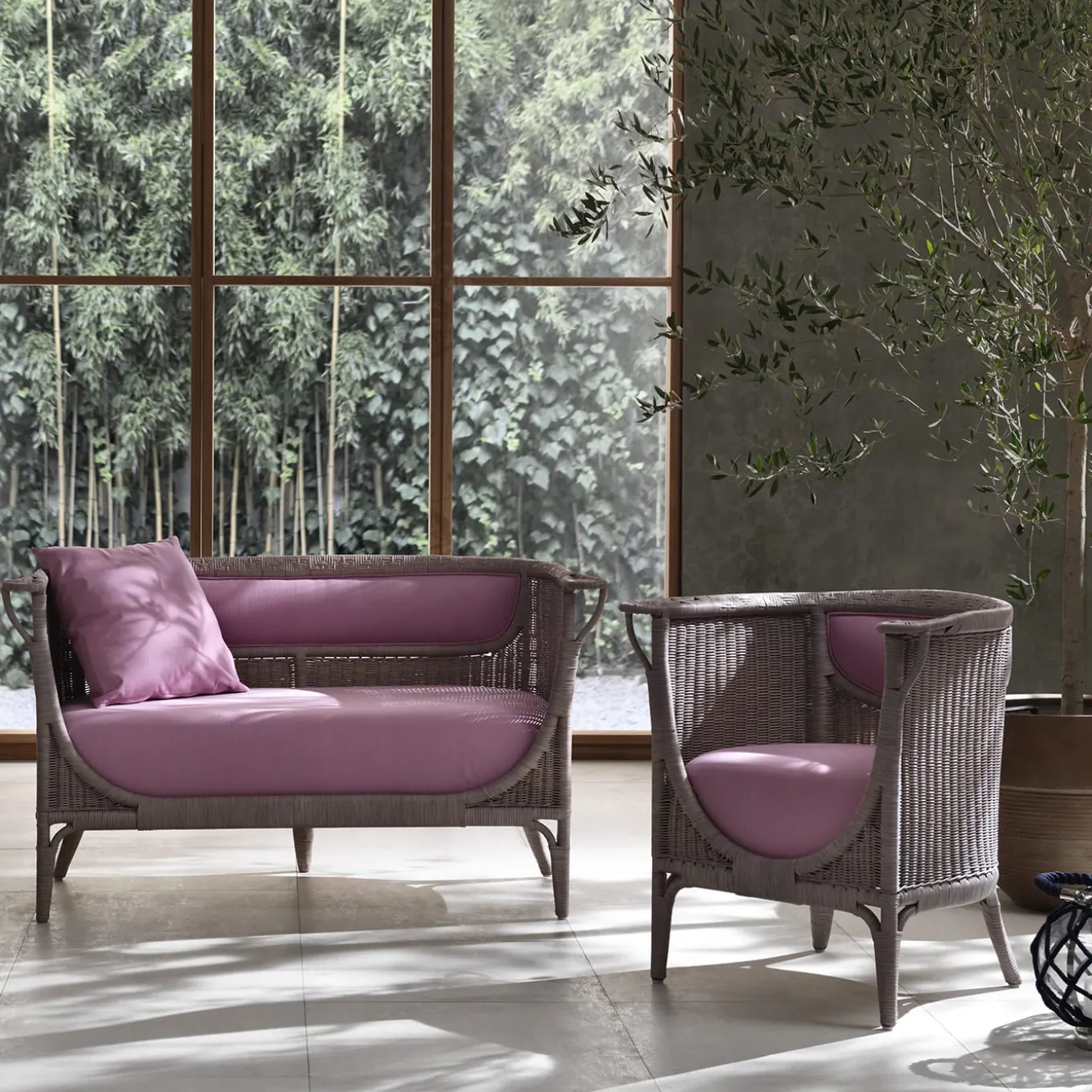 Angelina Pink Rattan Loveseat