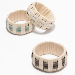 Anglet Green Leather and Rattan Napkin Ring