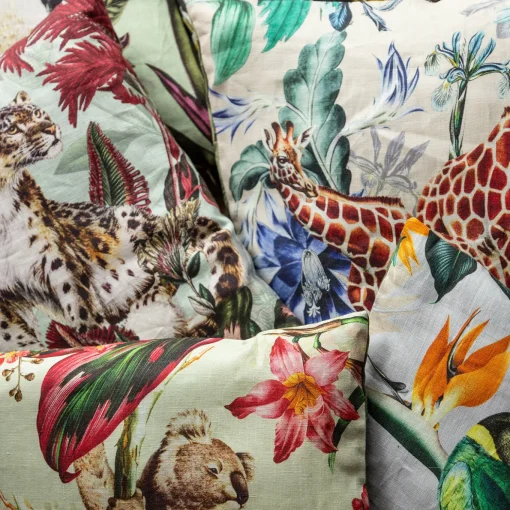 Animalia Linen Cushion With Koalas And Pink Flowers