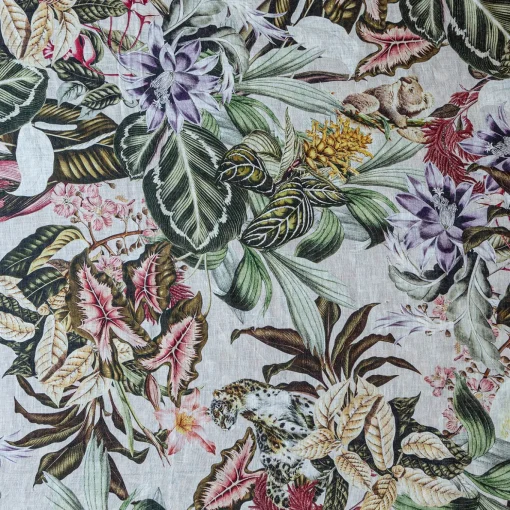 Animalia Linen Tablecloth With Exotic Animals And Vegetation