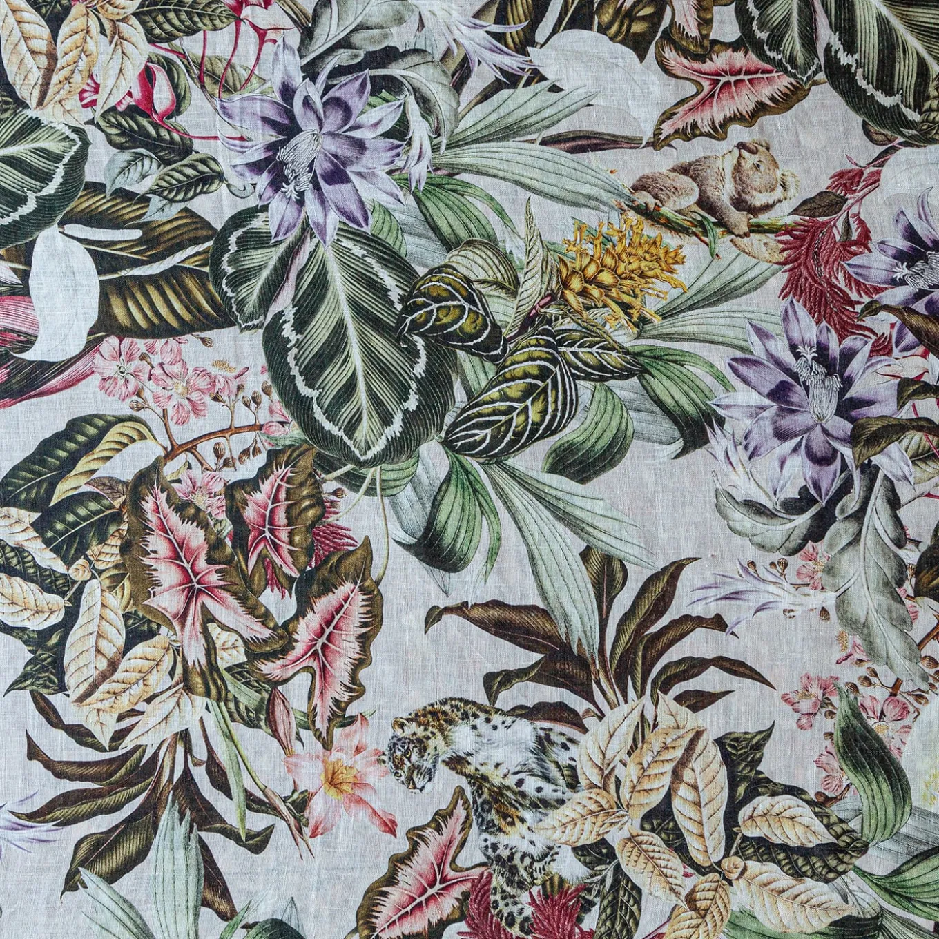 Animalia Linen Tablecloth With Exotic Animals And Vegetation