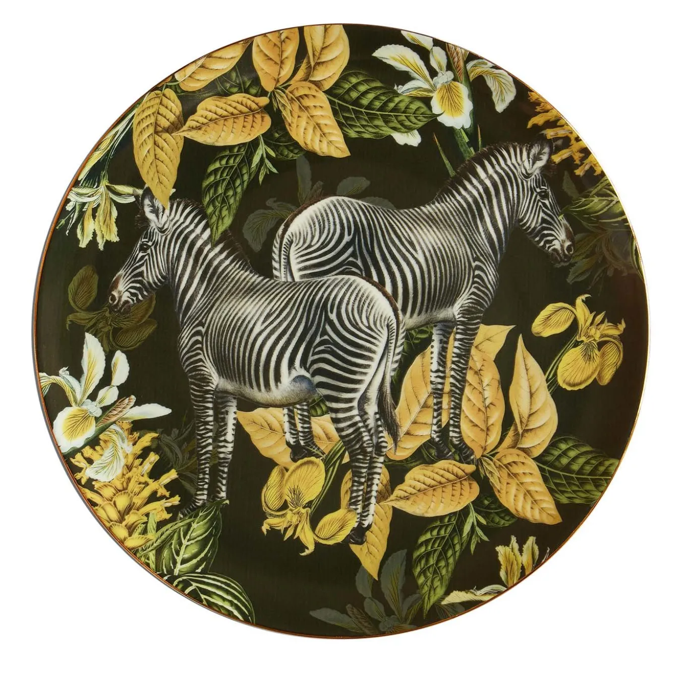 Animalia Porcelain Dinner Plate With Zebra And Yellow Flowers