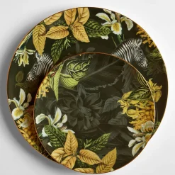 Animalia Porcelain Dinner Plate With Zebra And Yellow Flowers