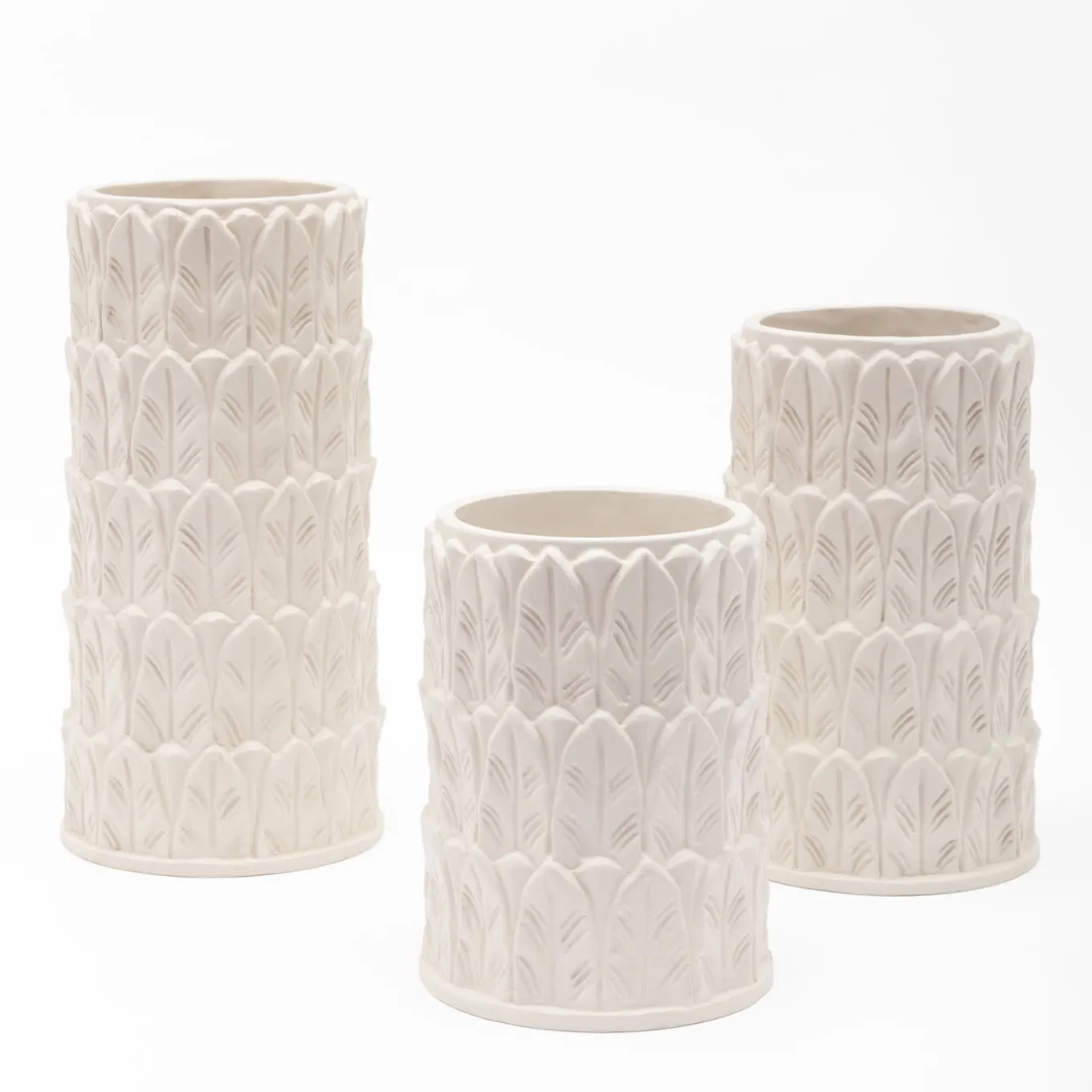 Anne Leaf-Patterned Large White Stoneware Vase