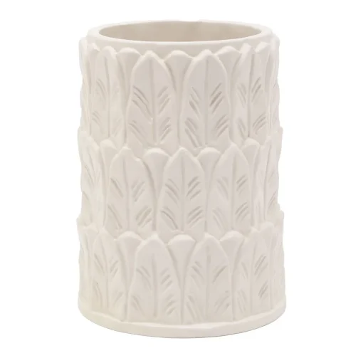 Anne Leaf-Patterned Small White Stoneware Vase
