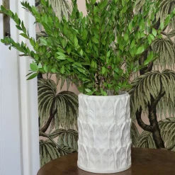 Anne Leaf-Patterned Small White Stoneware Vase