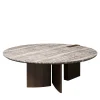 Antinomia T round marble and brown veneered base dining table