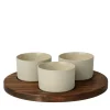Antipasto Set with 3 Round Ceramic Bowls & Wooden Tray